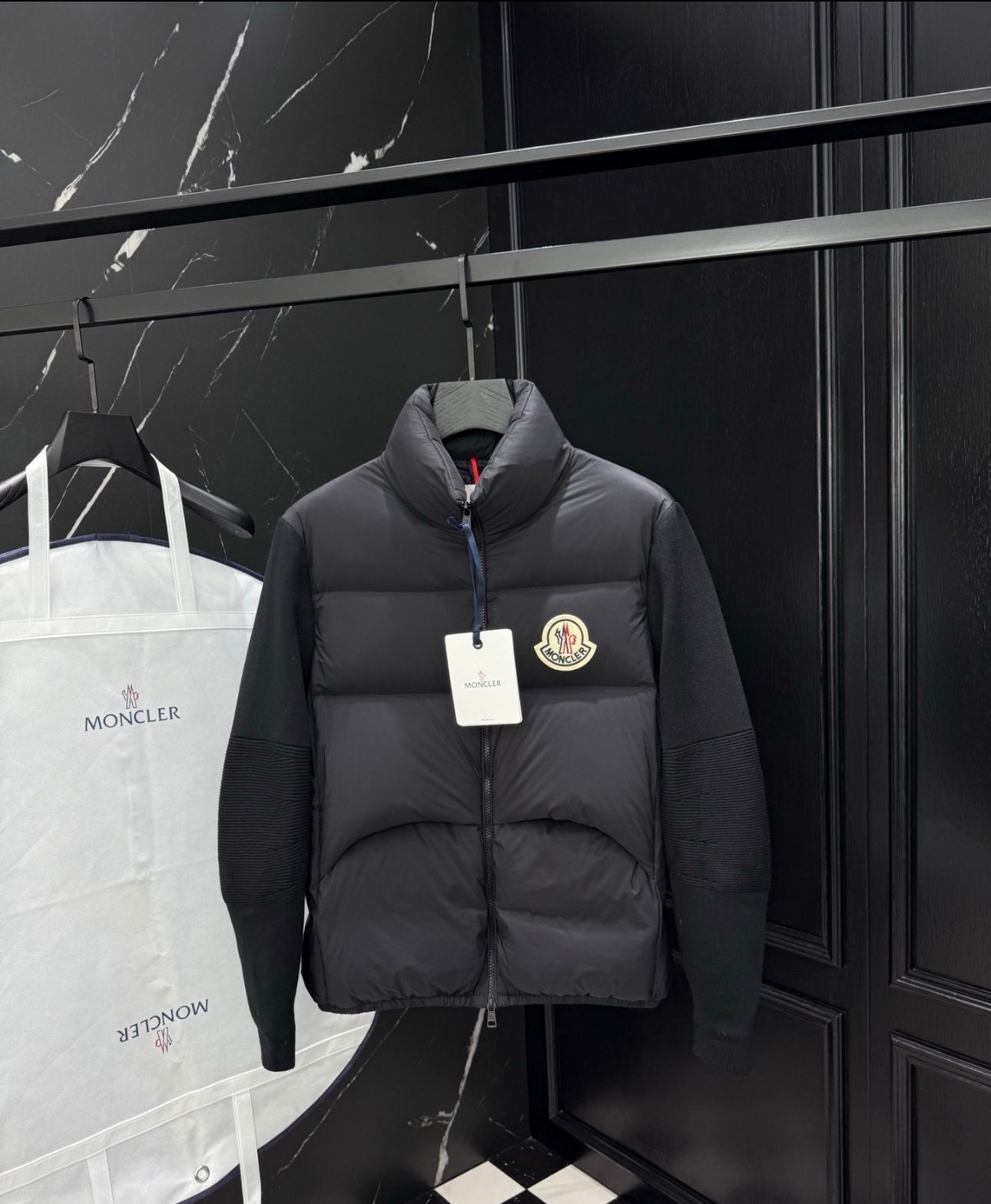 Moncler quilted shell and ribbed-knit jacket