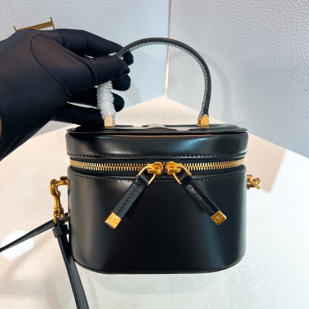 Dior Small CD Signature Vanity Case in black calfskin leather