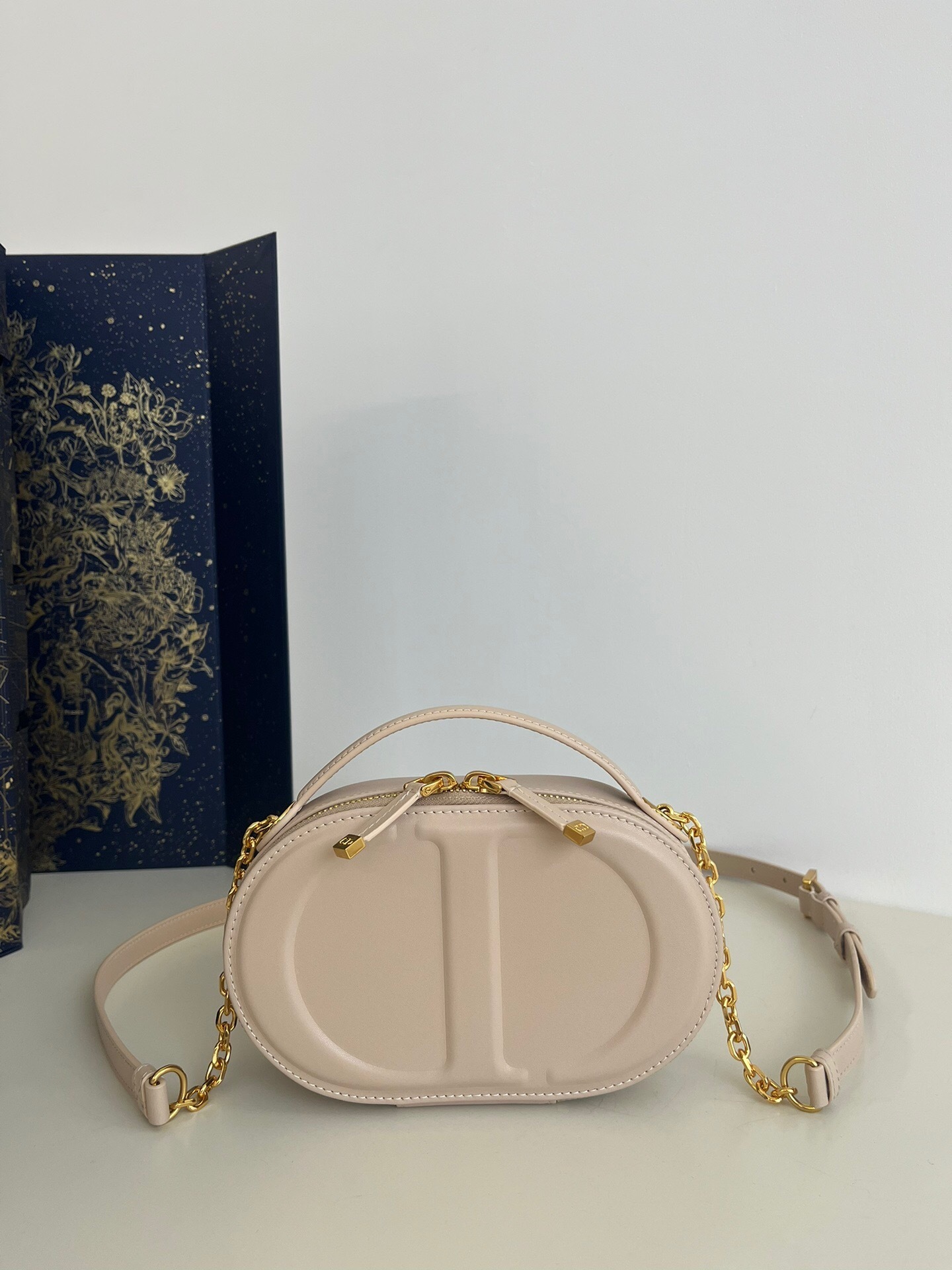 Dior - CD Signature Oval Camera tote Bag Caramel Beige Calfskin with Embossed CD Signature