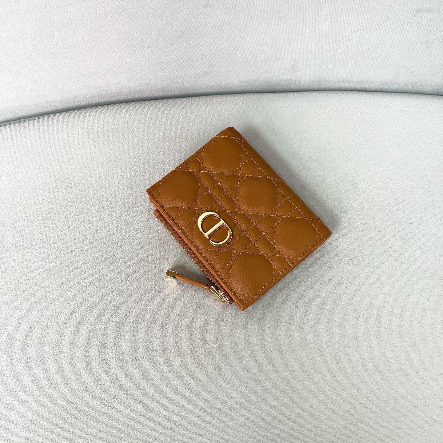 Dior Caro Dahlia wallet in camel supple cannage calfskin