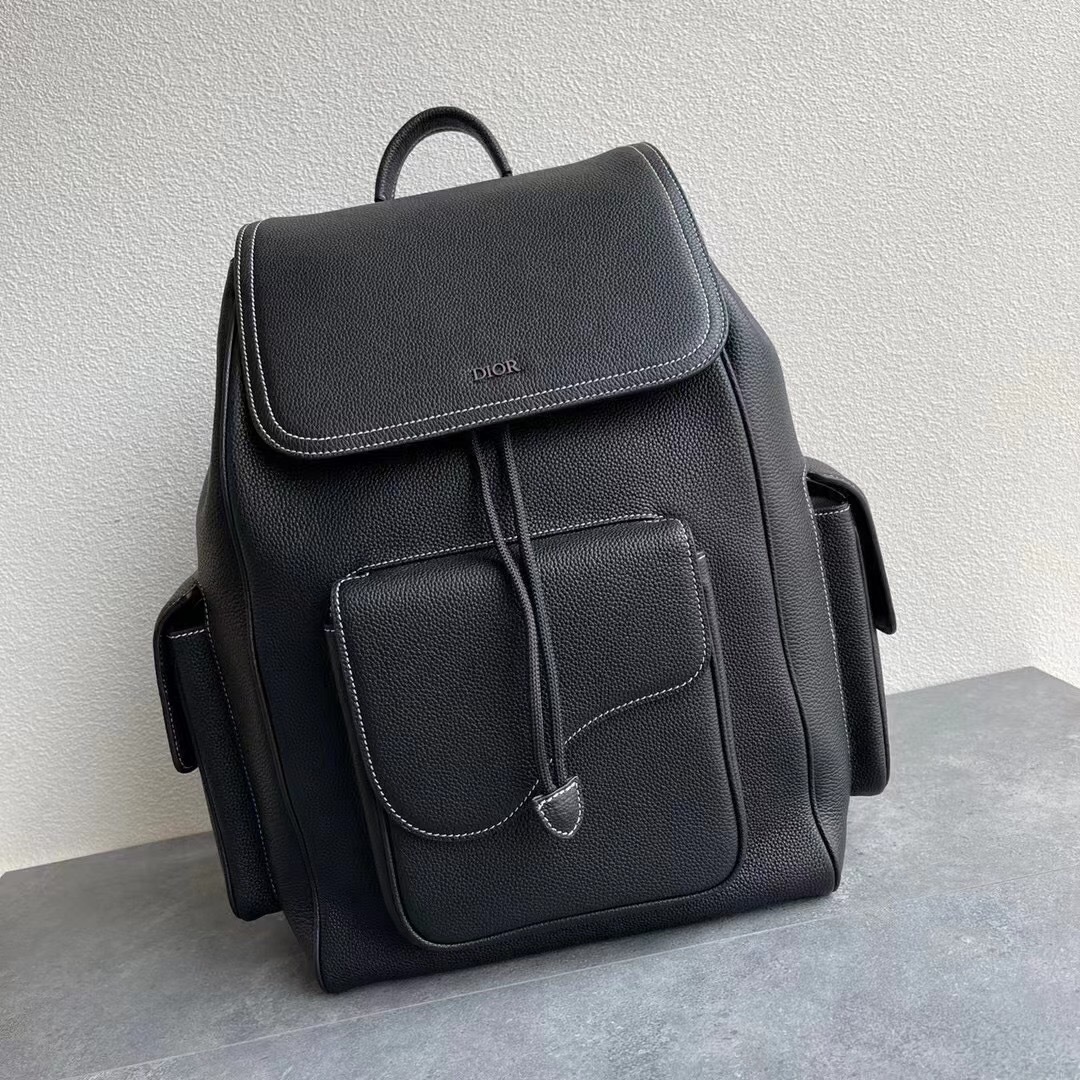 Dior Saddle Backpack in black grained calfskin