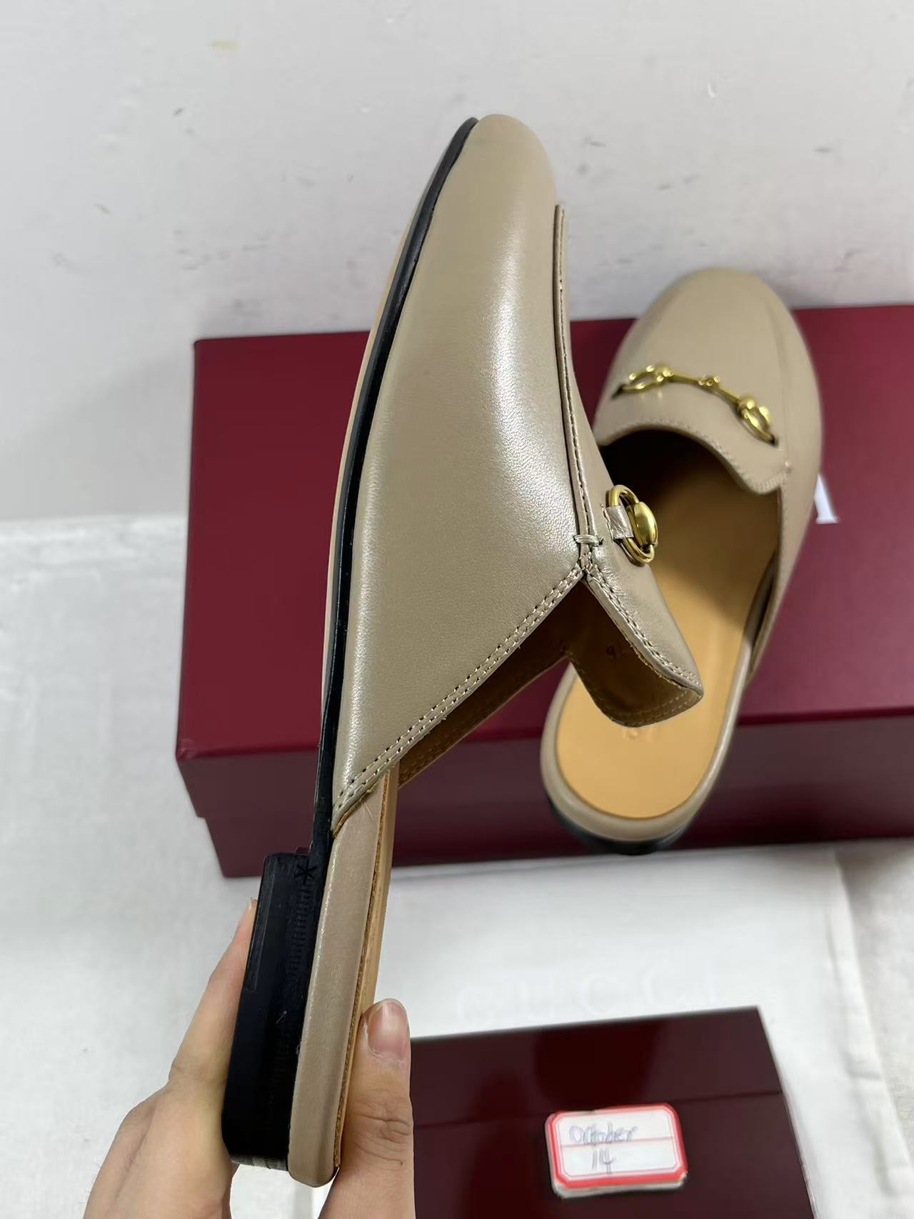 Gucci Princetown Horsebit leather mule in a neutral or bone color