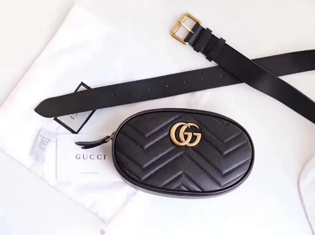 Gucci GG Marmont Matelasse black leather belt bag