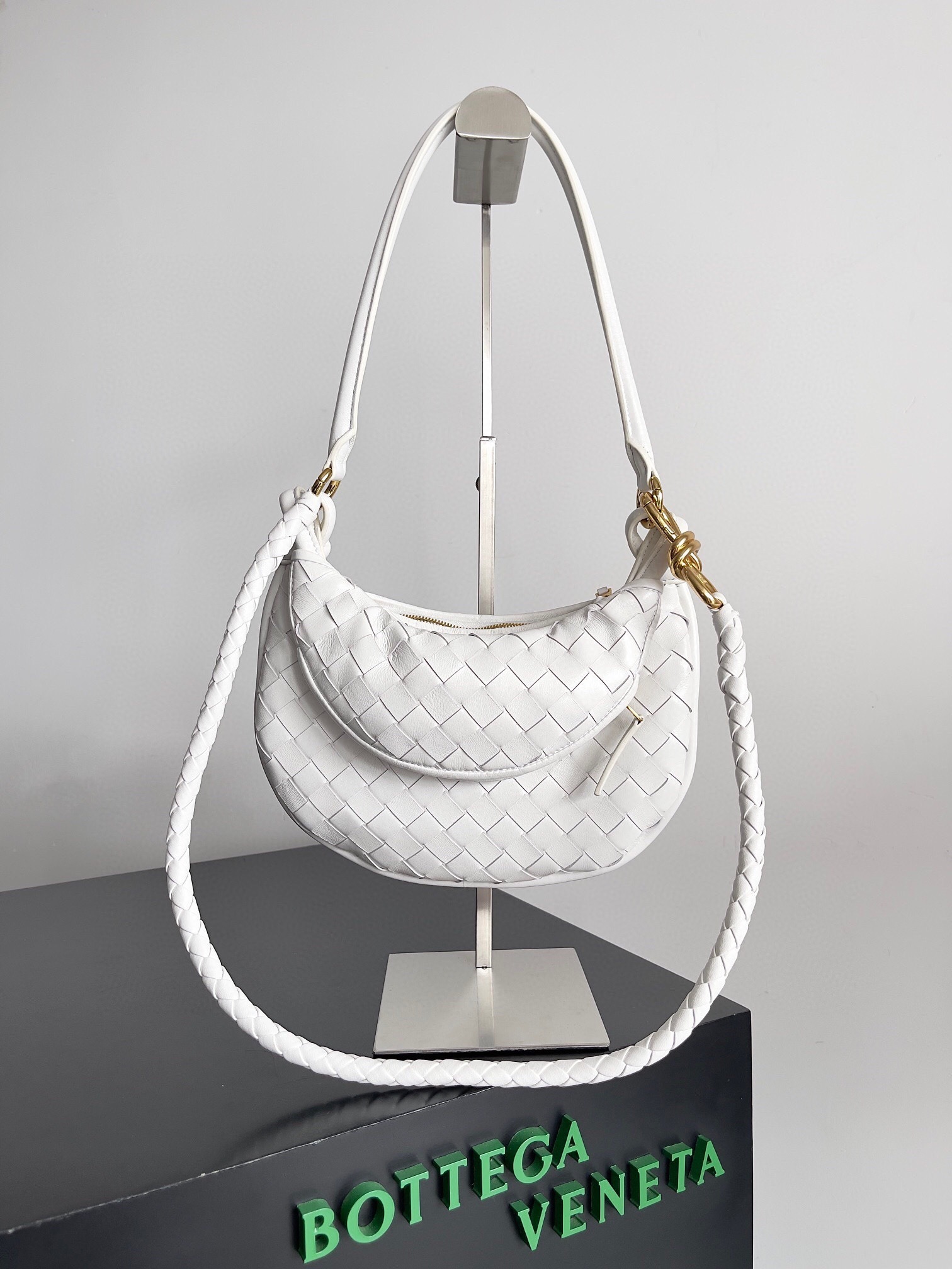 Bottega Veneta Small Gemelli shoulder bag in white lambskin leather