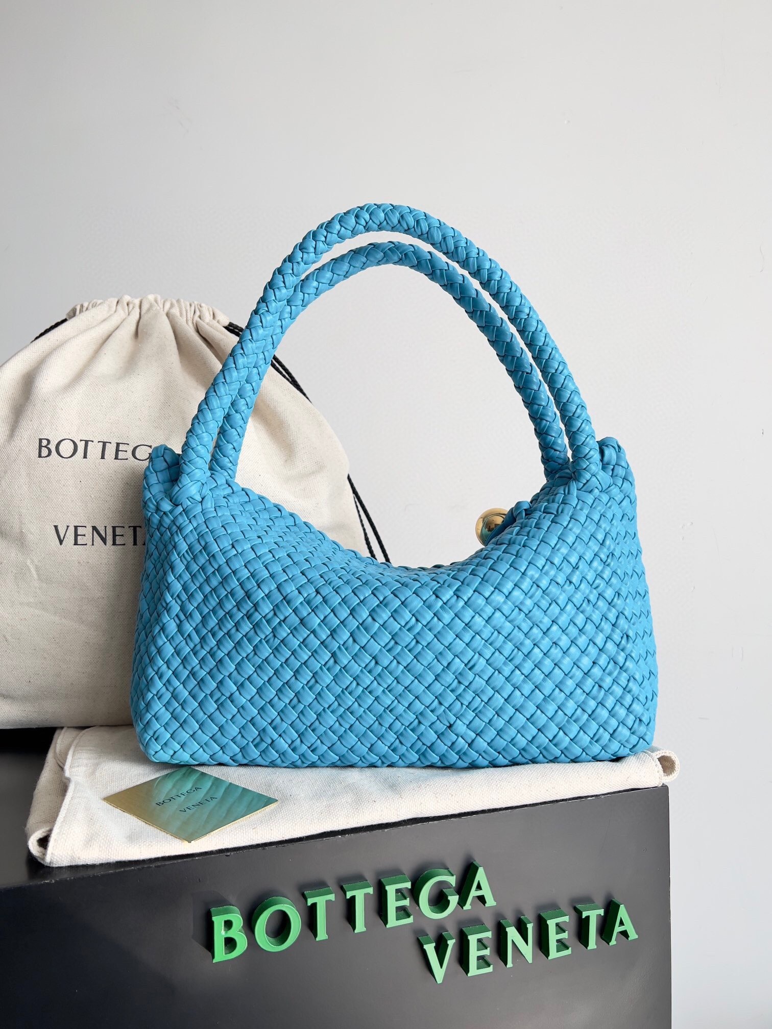 Bottega Veneta Tosca bag blue hand woven calfskin leather top handle bag