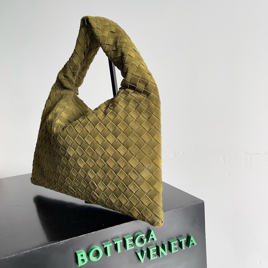 Bottega Veneta Large Hop bag in olive green suede with intrecciato craftsmanship