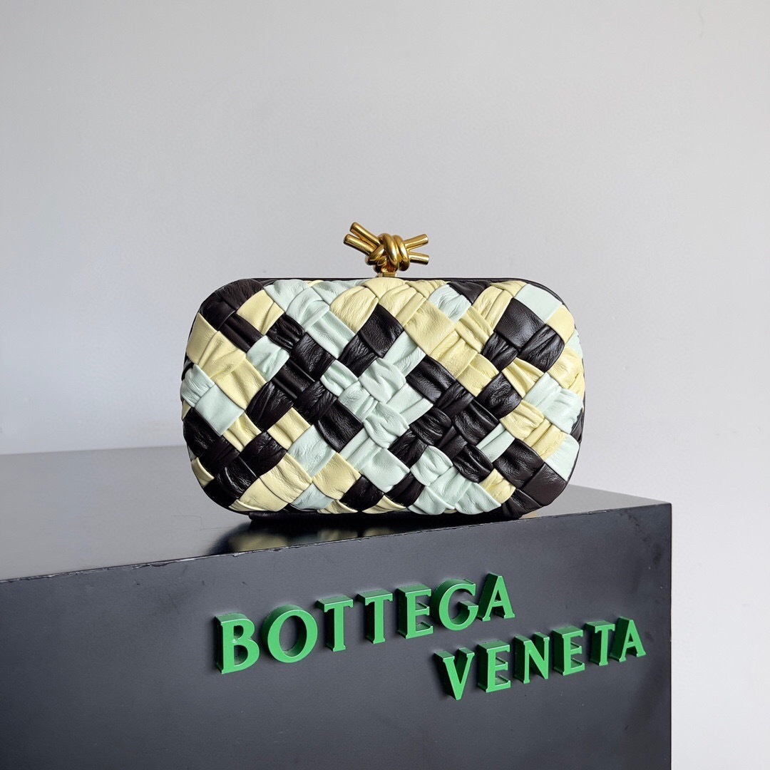 Bottega Veneta Knot clutch intrecciato woven leather design and iconic knot clasp