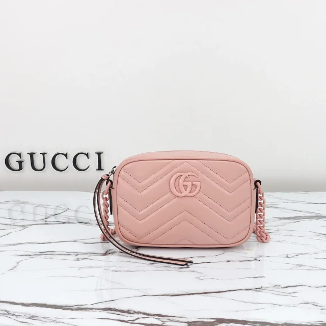 Gucci GG Marmont small shoulder bag in pink matelassé chevron leather