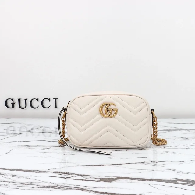 Gucci GG Marmont small shoulder bag in white matelassé chevron leather