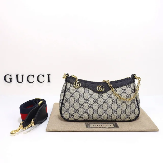 Gucci Ophidia small shoulder bag in beige and blue GG Supreme canvas