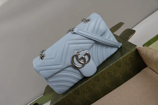 Gucci GG Marmont small shoulder bag in a lilac or light blue