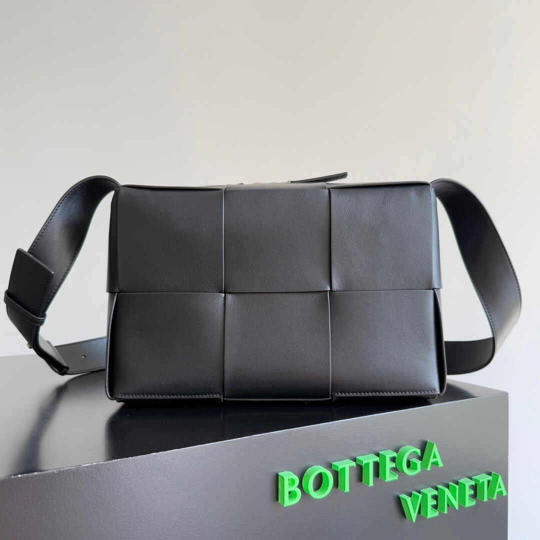 Bottega Veneta Cassette Intrecciato leather crossbody bag in black