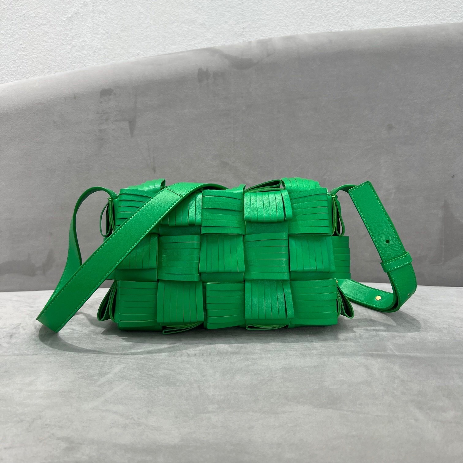 Bottega Veneta green fringed nappa leather Cassette shoulder bag