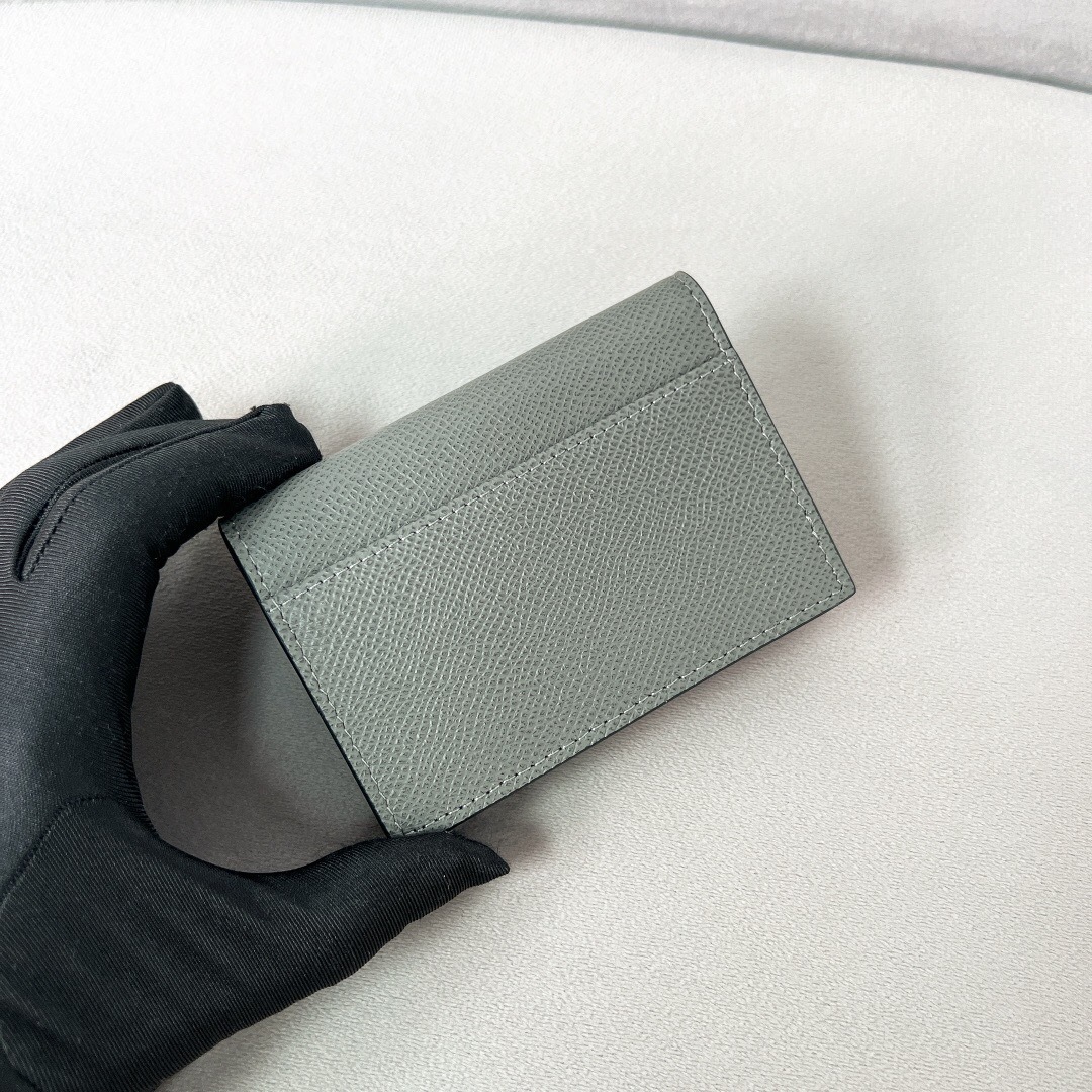 Dior Saddle Flap Card Holder in gray goatskin leather