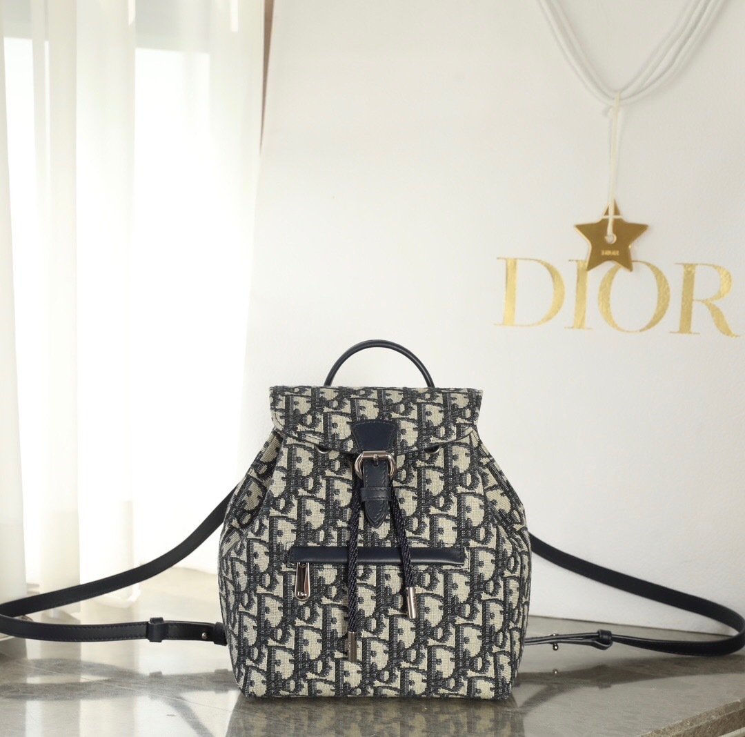 Dior Kids Backpack in beige and blue Dior Oblique jacquard