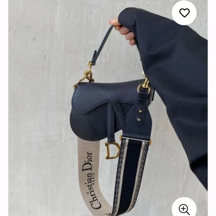 Christian Dior Saddle Bag in black grained calfskin with a Dior Oblique embroidered strap shoulder bag