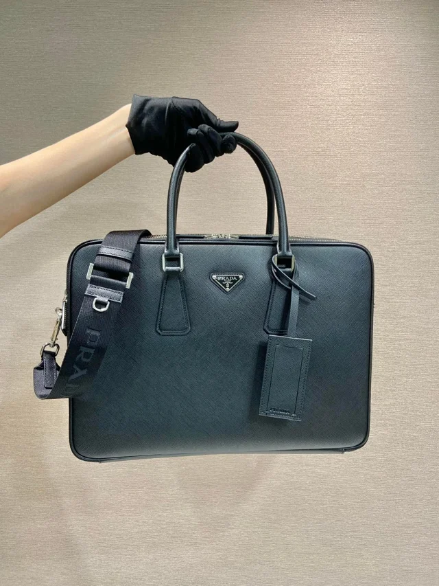 Prada Saffiano leather briefcase in black