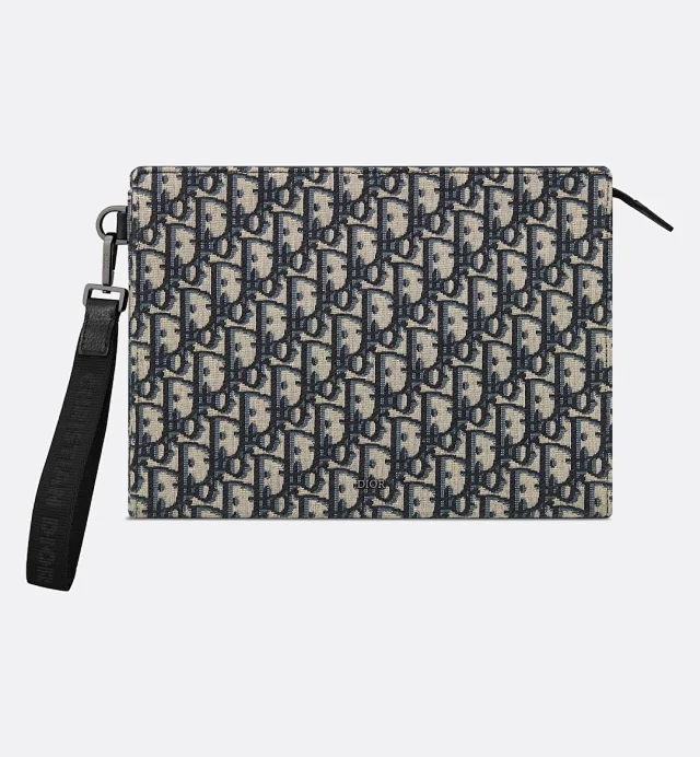 Dior A5 Triangle Pouch in beige and black Dior Oblique jacquard