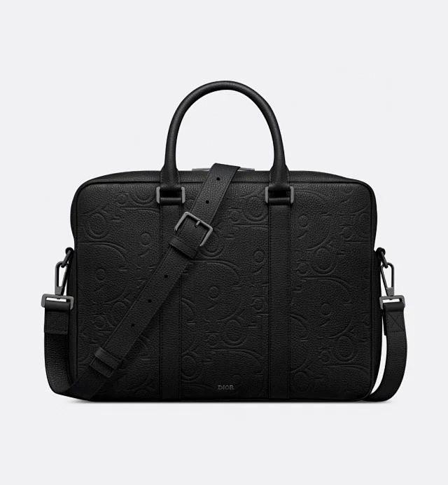 Dior zipped briefcase in black Dior Gravity leather