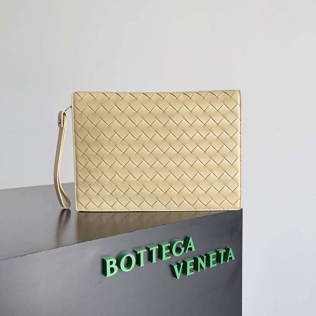 Bottega Veneta Intrecciato document case pouch with a wristlet in a light color