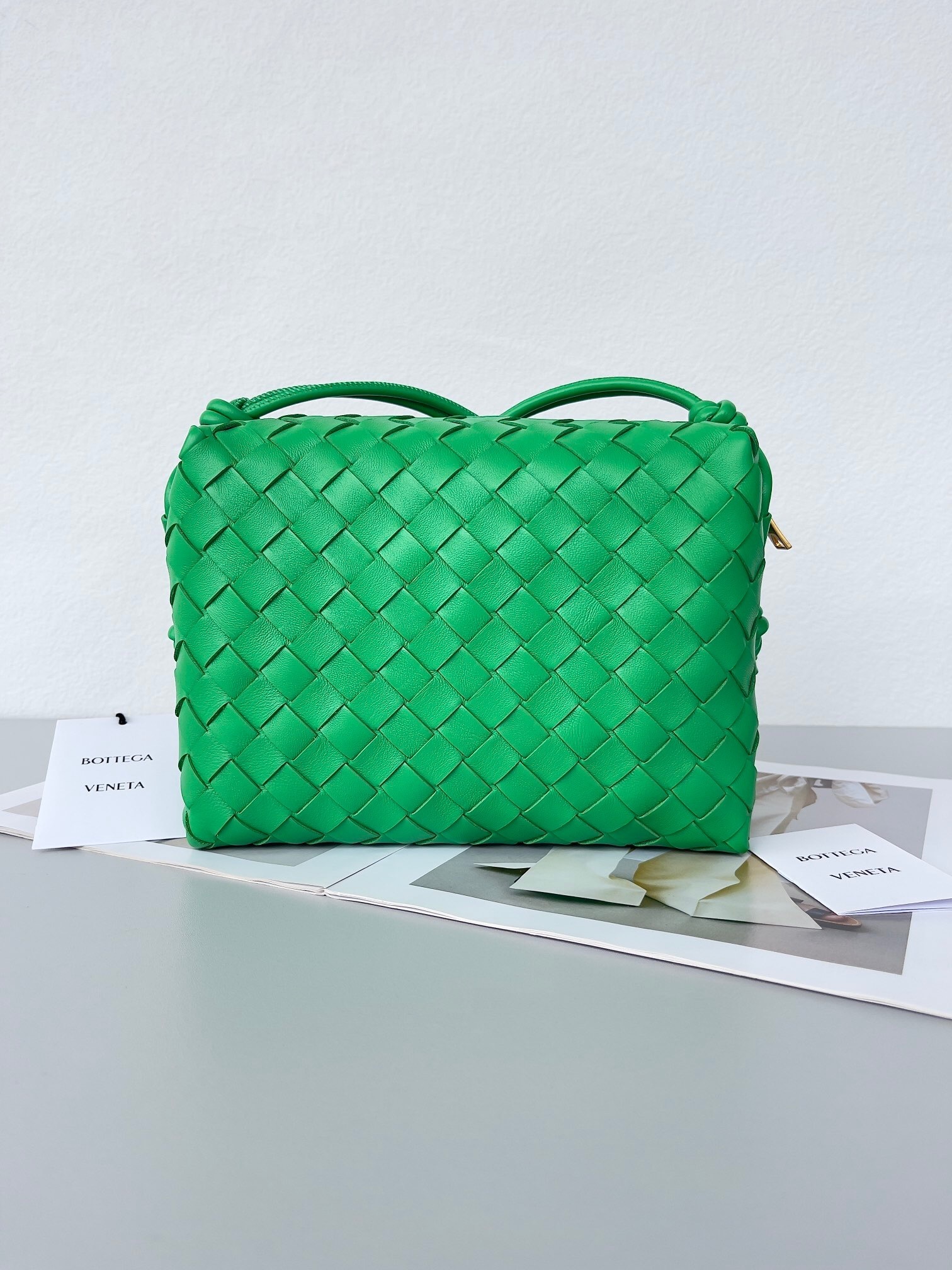 Bottega Veneta Loop mini intrecciato leather shoulder bag in green
