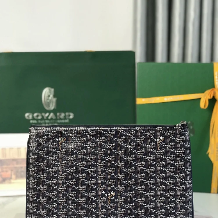 Goyard Senat GM Pouch in the black and tan Goyardine canvas