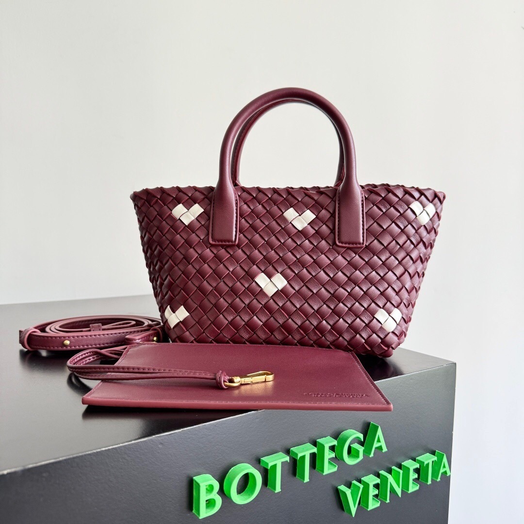 Bottega Veneta Mini Cabat Heart Tote Bag in burgundy intrecciato leather
