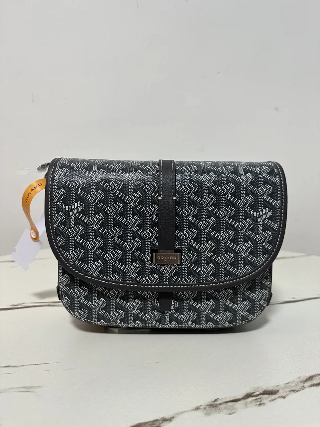 Goyard Belvedere PM bag in the grey Goyardine canvas with leather trim