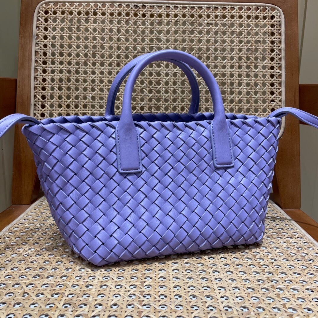 Bottega Veneta Mini Cabat tote bag in black intrecciato leather purple