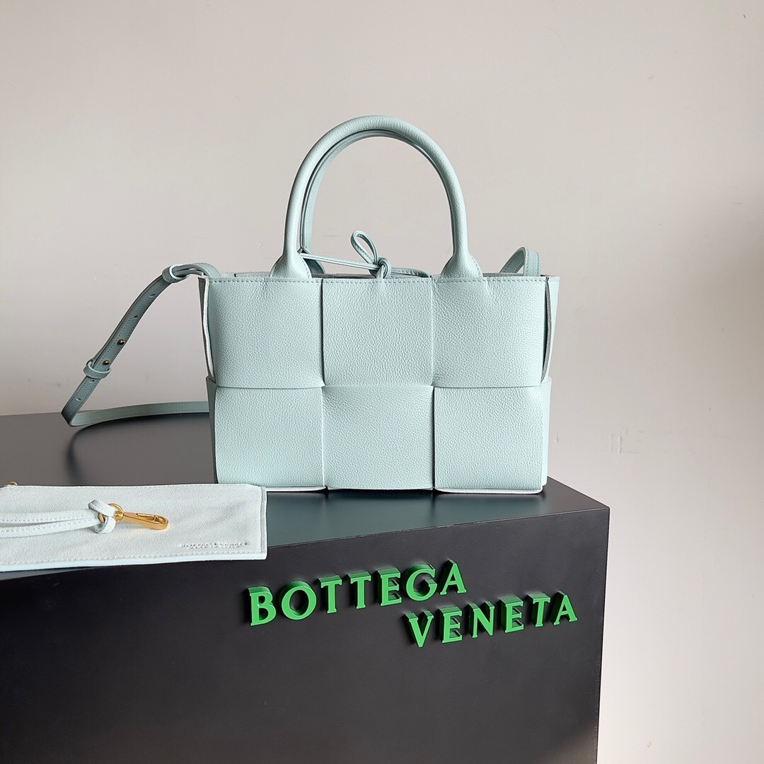Bottega Veneta Mini Arco Tote Bag in pale blue grained calfskin