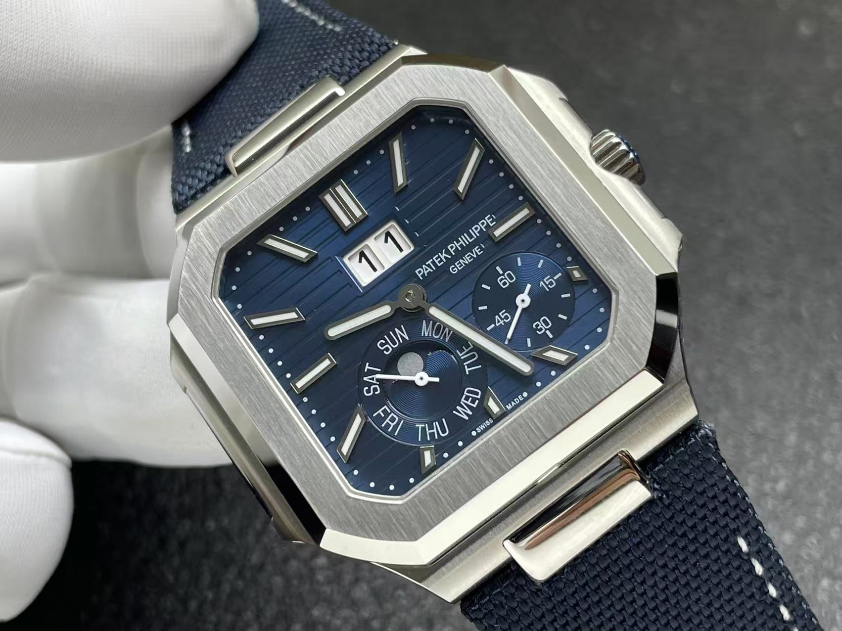 P factory Patek Philippe Blue dial with Leather Strap