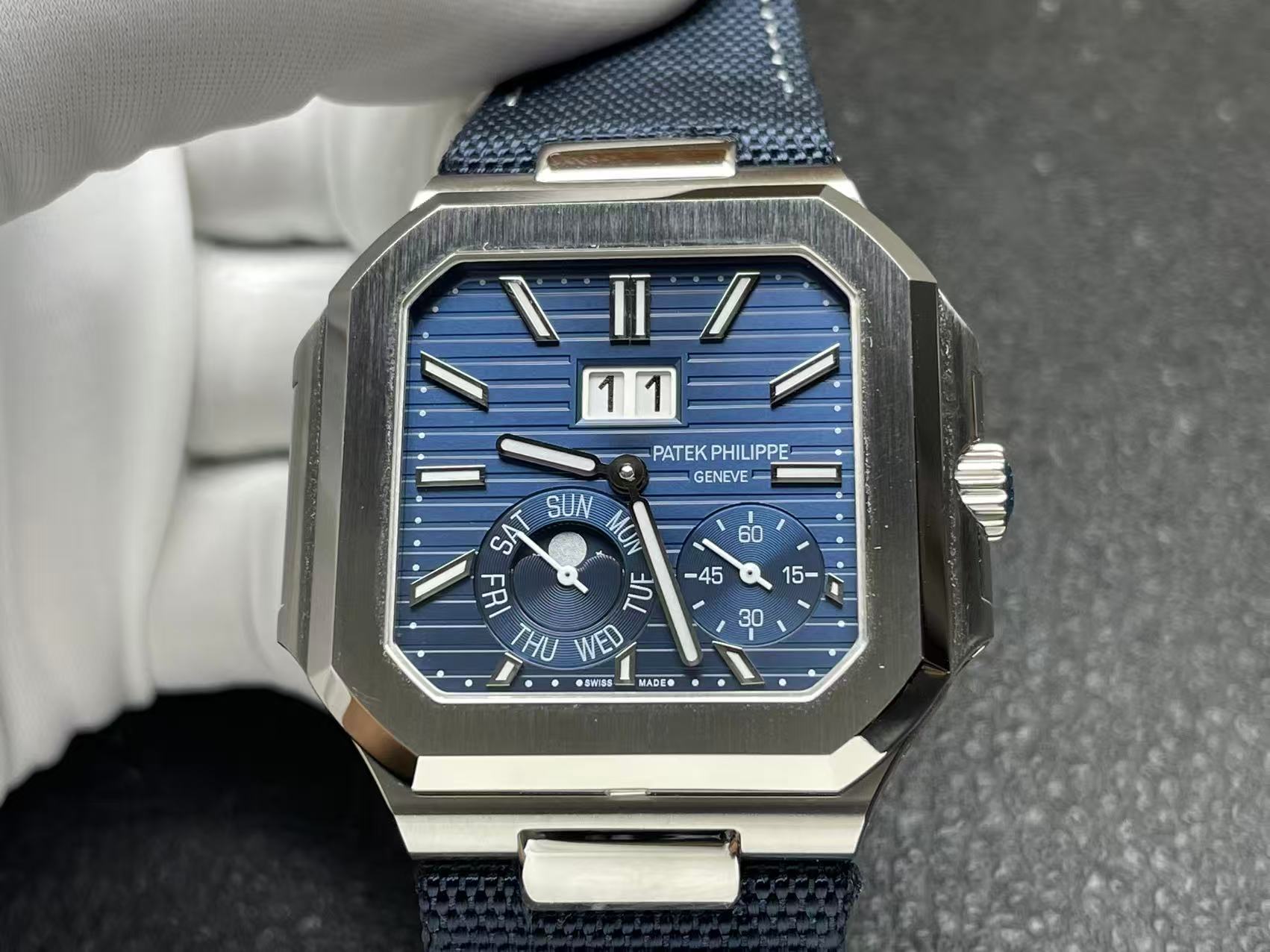 P factory Patek Philippe Blue dial with Leather Strap