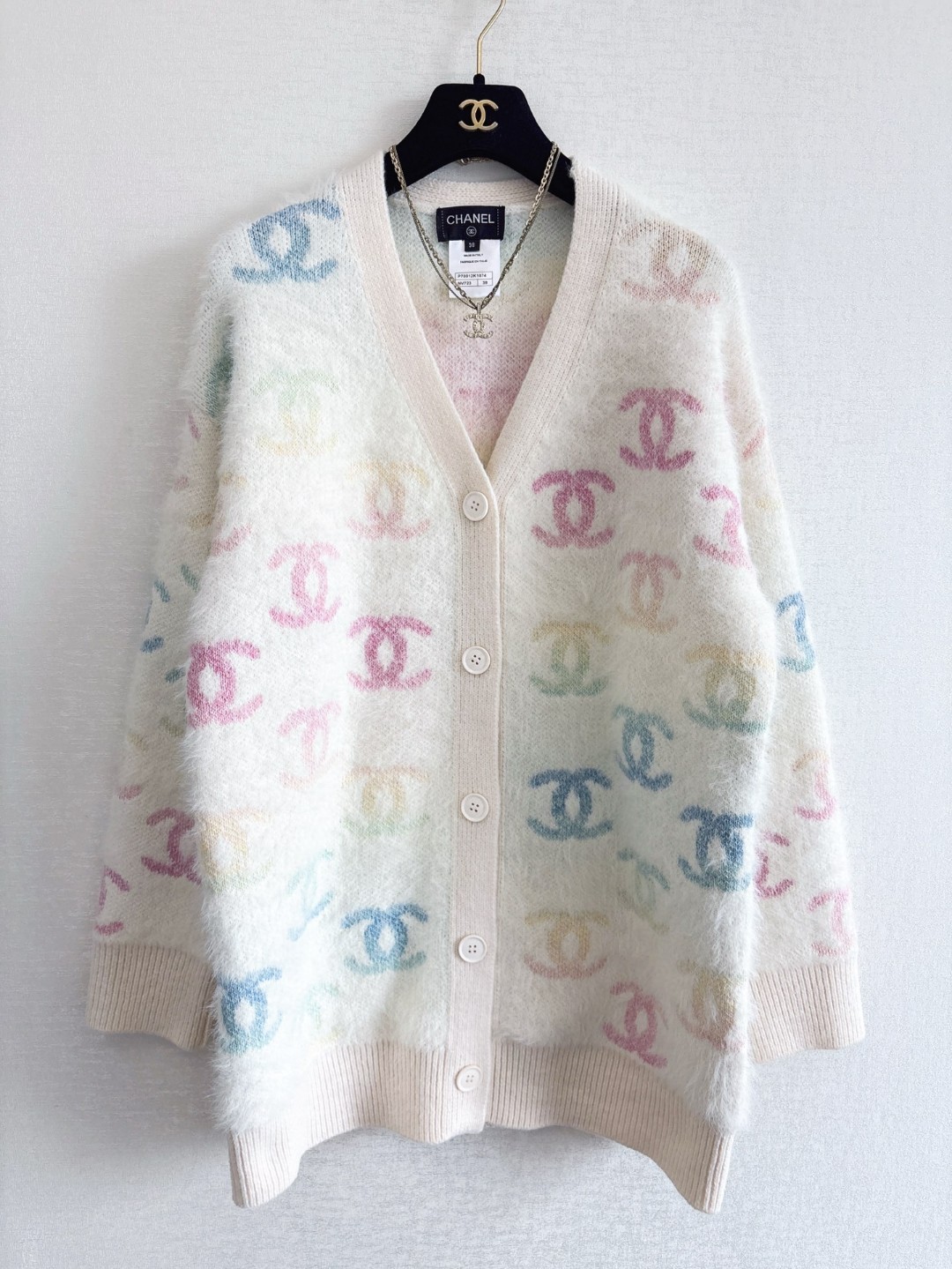 Chanel cardigan with a multicolor CC logo pattern