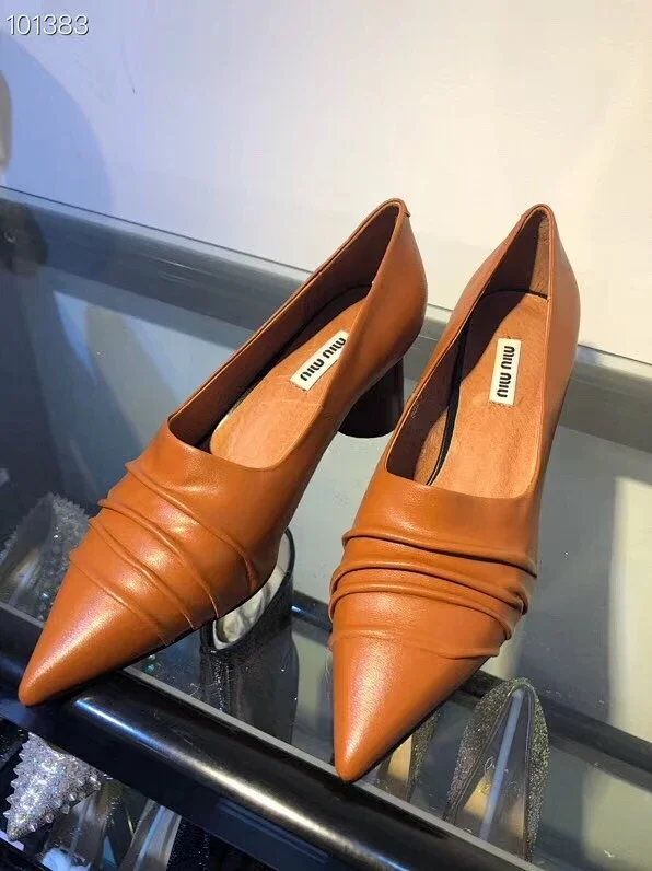 Miu Miu brown leather block heel pumps
