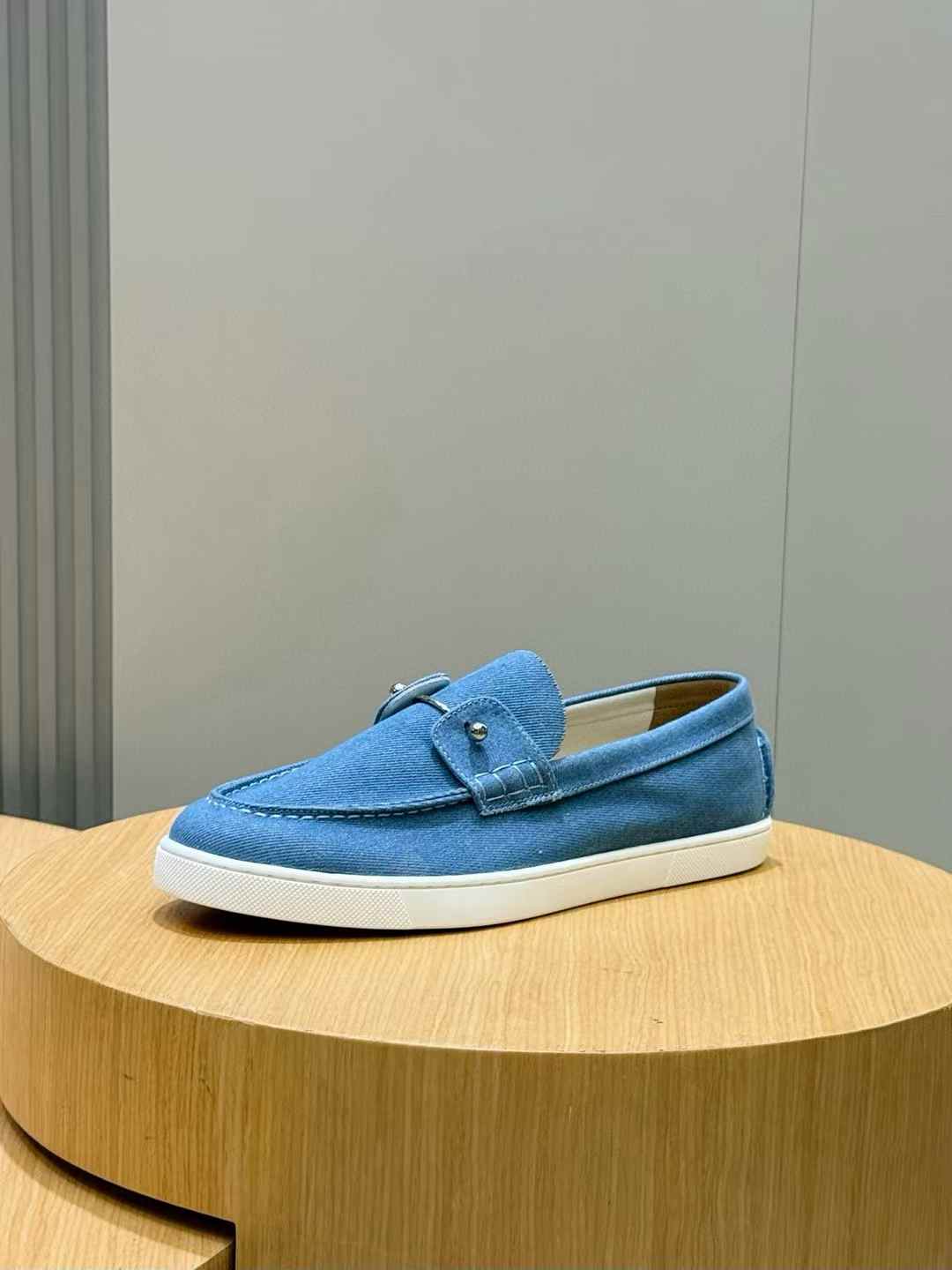 Christian Louboutin Varsiboat boat shoe in blue washed denim