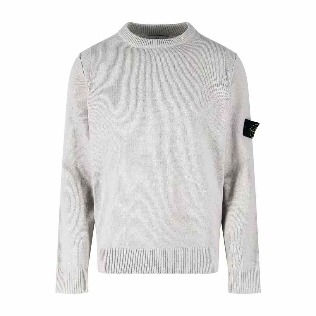 Stone Island Compass-badge wool-blend crewneck sweater in light grey