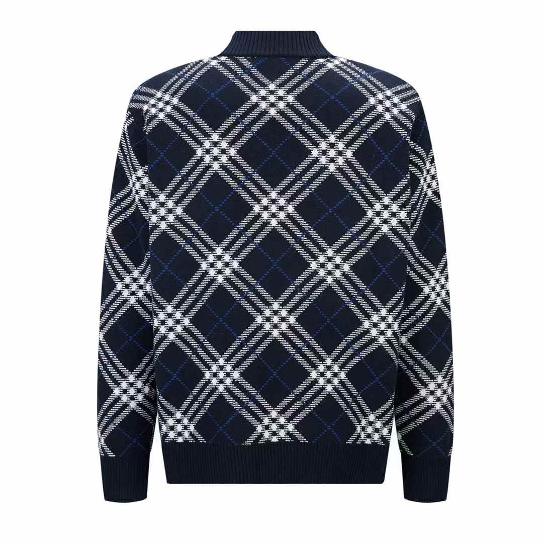 Burberry Check Wool Blend Bomber Jacket in ink blue