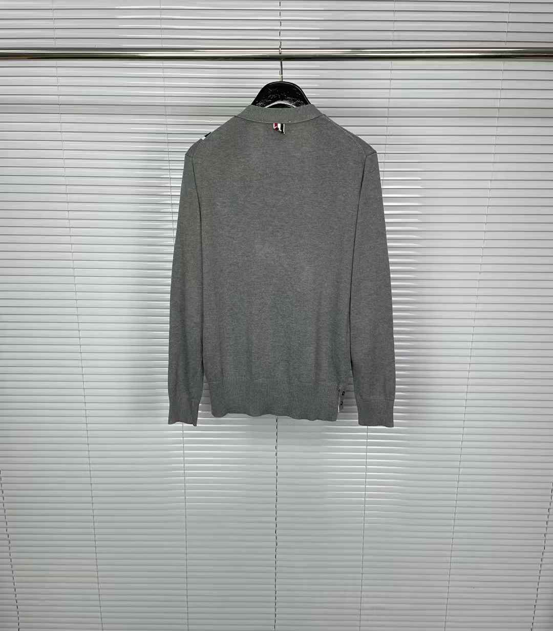 Thom Browne grey wool 4-Bar stripe V-neck cardigan