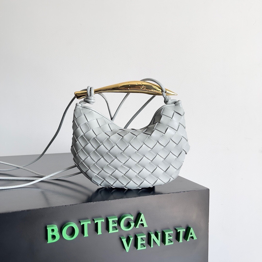 Bottega Veneta Mini Sardine bag in agate gray lambskin leather with a sculptural metallic handle shoulder bag