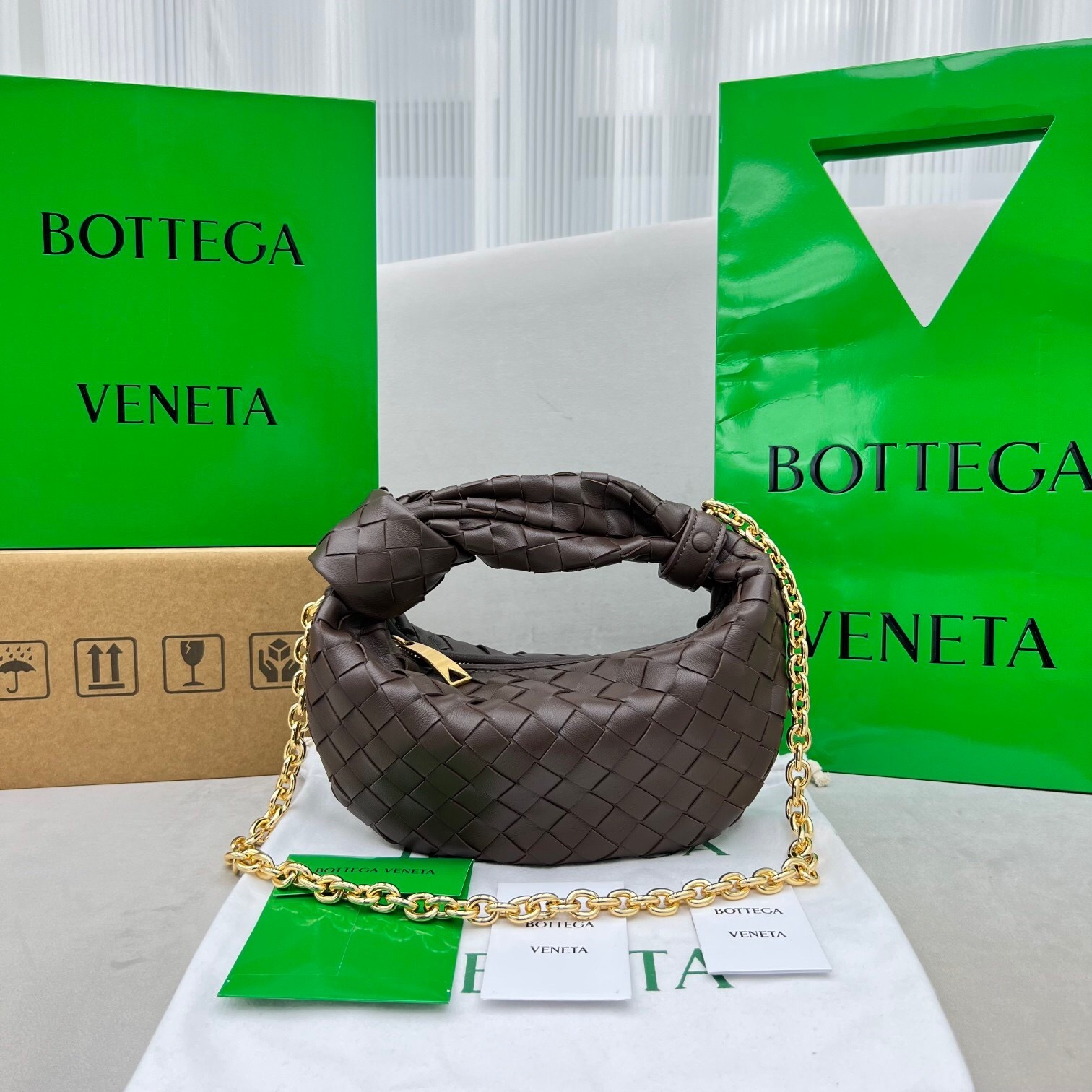 Bottega Veneta Mini Jodie bag in black gold-tone chain strap shoulder