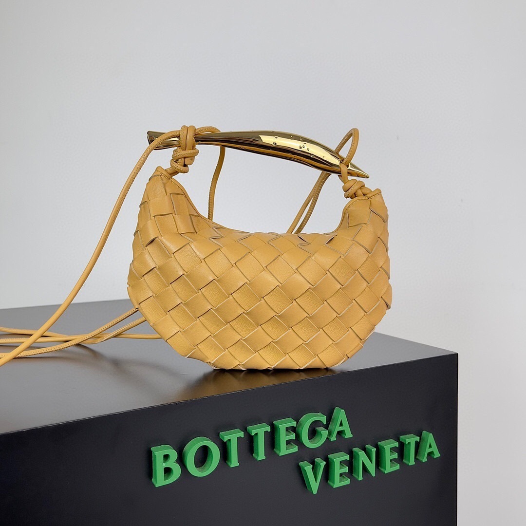 Bottega Veneta Sardine mini bag in vanilla-hued intrecciato leather with a sculptural gold-toned handle shoulder bag