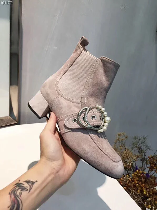 Miu Miu crystal and faux pearl-embellished suede ankle boots