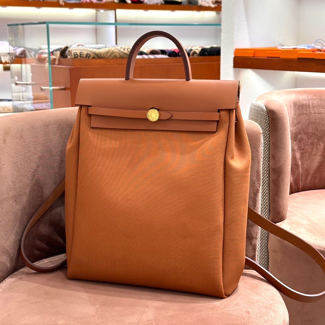 Hermes Herbag Zip 31 backpack in a brown canvas and leather combination