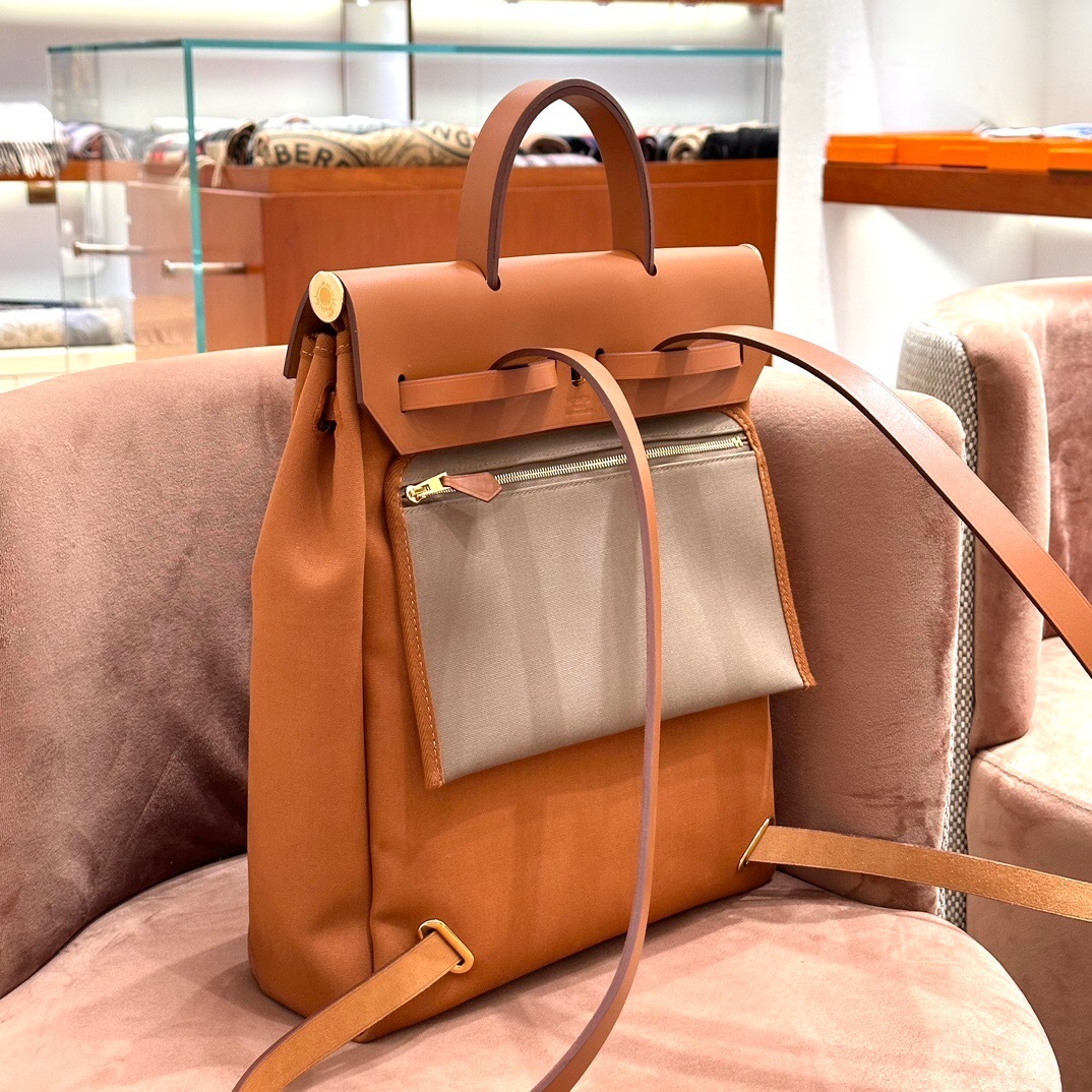 Hermes Herbag Zip 31 backpack in a brown canvas and leather combination