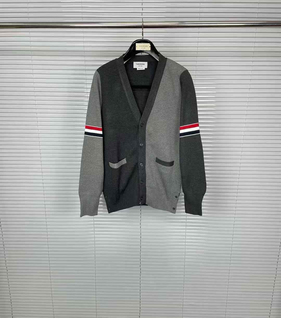 Thom Browne colour-block cotton cardigan in grey