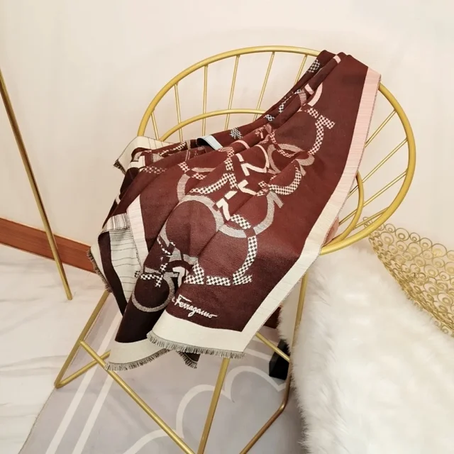 Ferragamo Brown and white patterned scarf