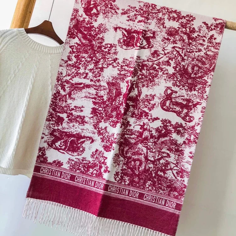 Christian Dior women's shawl with a Toile de Jouy print in red and white