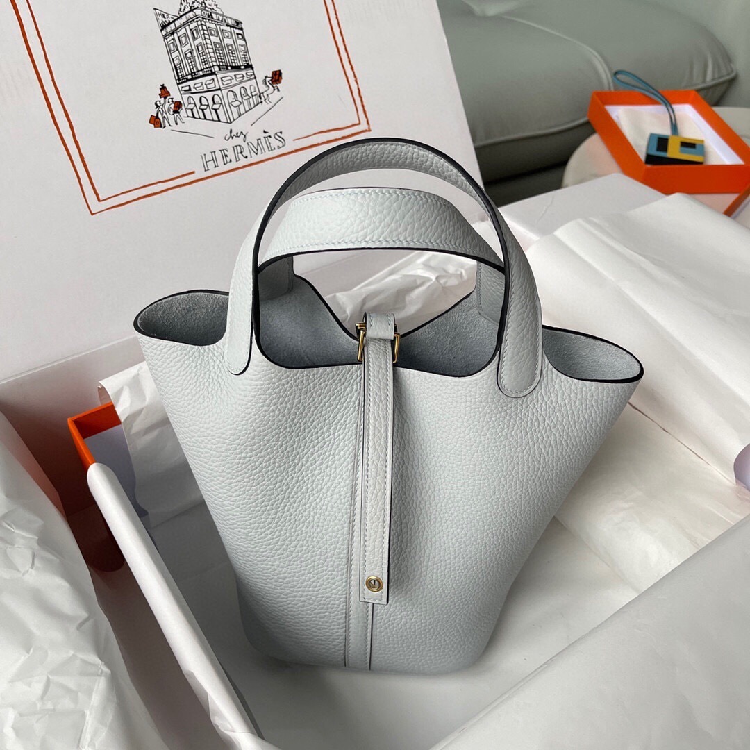 Hermes Picotin Lock 18 bag in pale blue or blue glacier leather