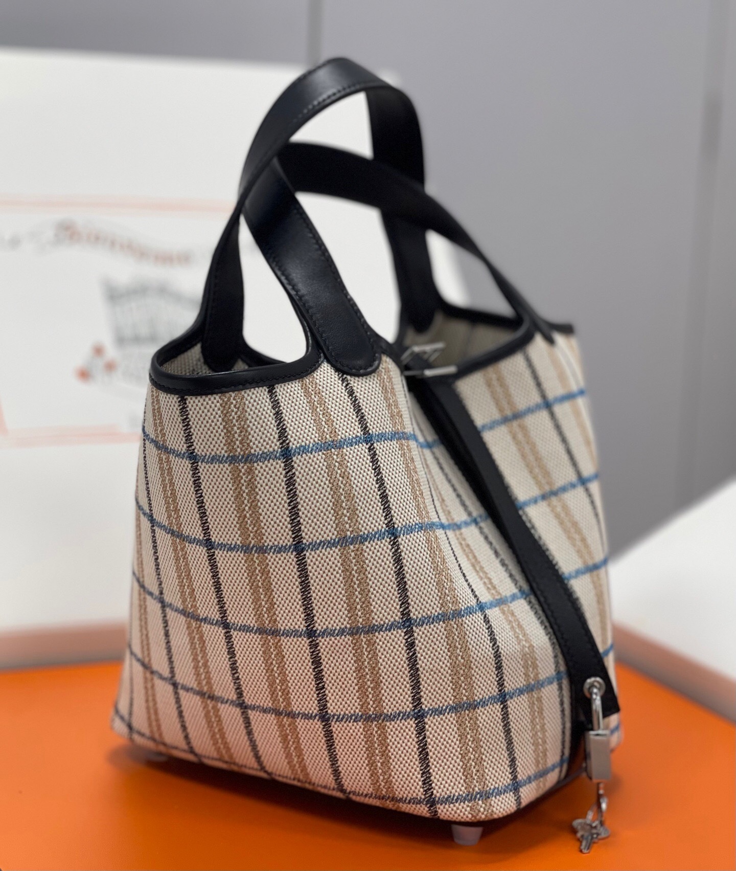 Hermes Picotin Lock 18 bag in H canvas and Swift calfskin with Couverture Carre print