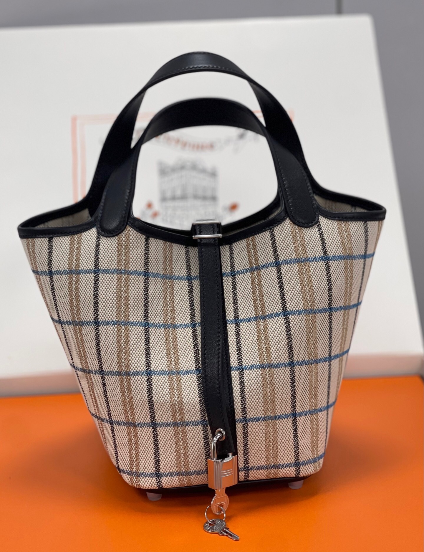 Hermes Picotin Lock 18 bag in H canvas and Swift calfskin with Couverture Carre print